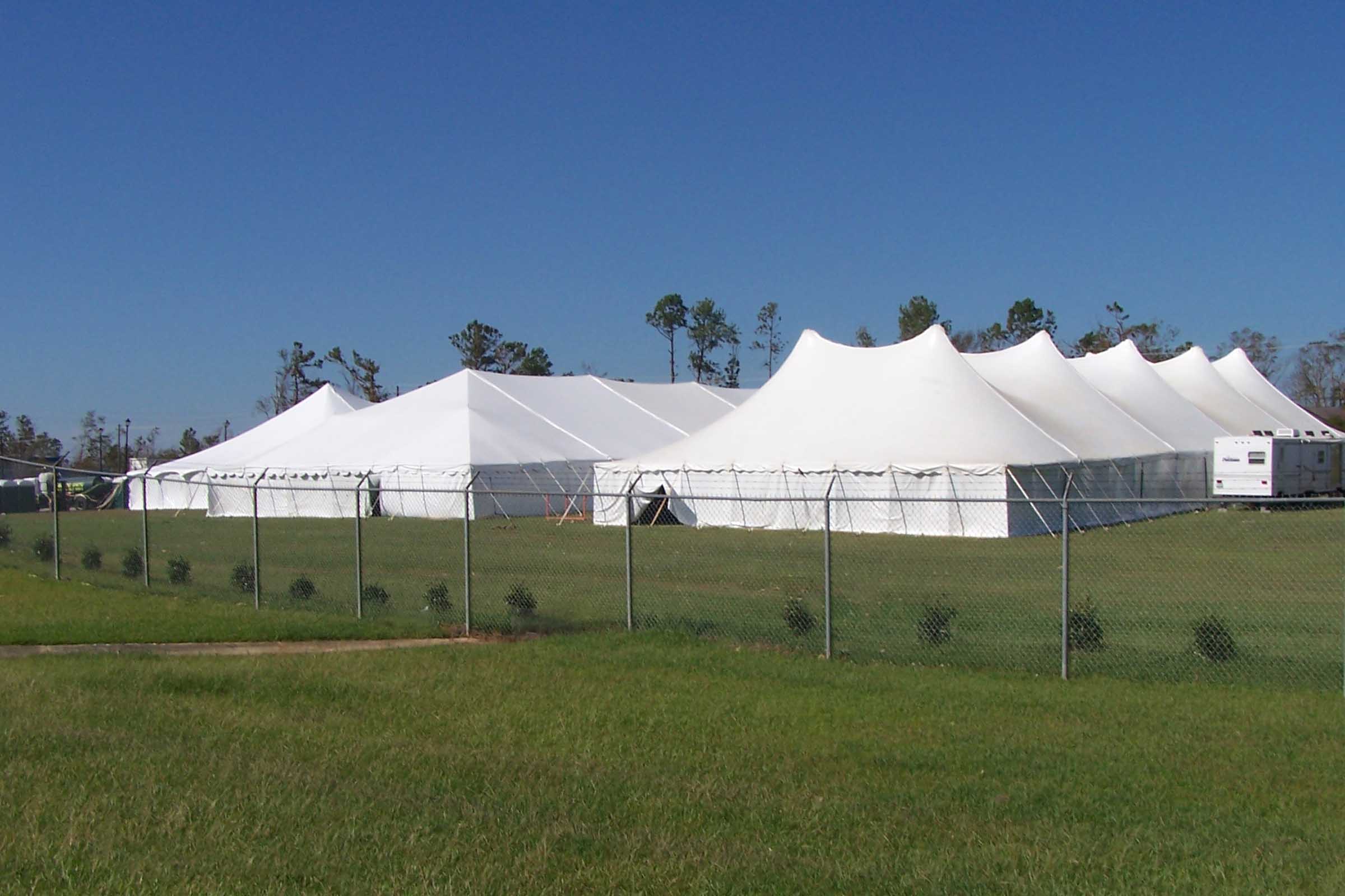 Slepp tent deployment at a post-event base camp.